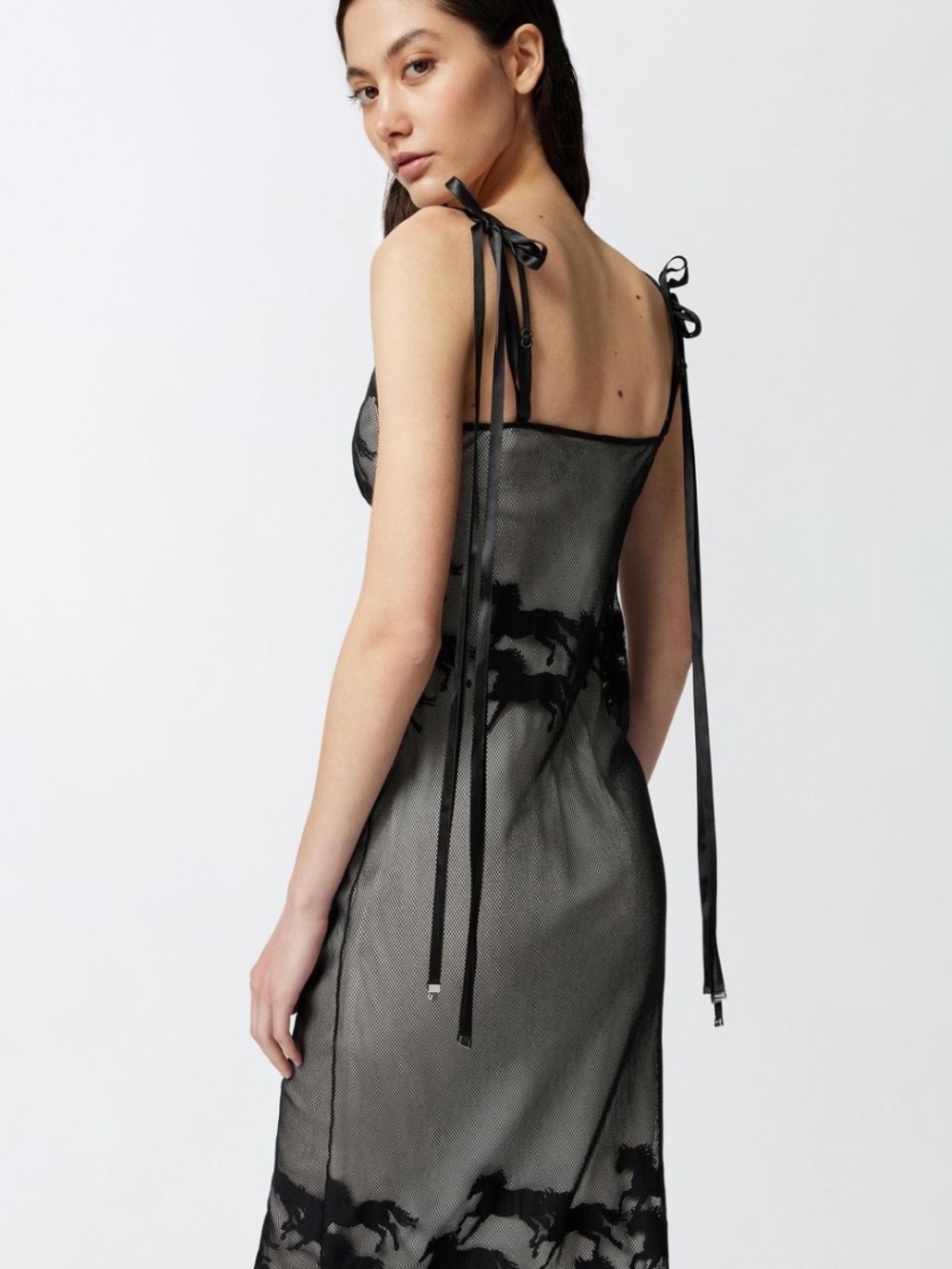 Pinko Black Sheer Mesh Chemise with Horse Embroidery Sz. 46